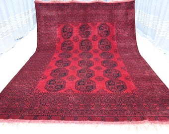 1940s Antique Rug 8x11 Ersari Bukhara Rug, 7'6x10'7 ft Turkmen Tribal Faded Rug, Handmade Wool Area Rug, Afghan Vintage Rug, Living Room Rug