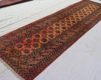 ヴィンテージ 9 フィート ランナー ラグ、アフガニスタン ハンドメイド