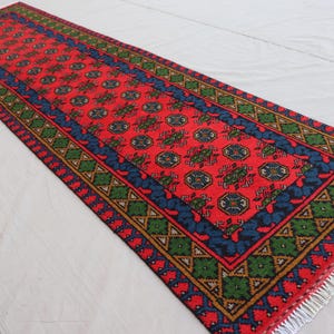 2&#39;4x9&#39;4 ft Red Runner rug, Afghan Traditional Hand Knotted veg dyes Plush Wool Rug, Oriental Turkmen Rug, Hallway Runner Rug, Kitchen Runner