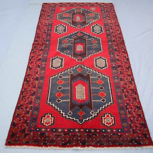 Alfombra geométrica vintage de 3&#39;8 x 7&#39;6 pies, alfombra antigua afgana hecha a mano, alfombra tribal herati balochi, alfombra oriental turcomana, alfombra de 4 x 7 pies para sala de estar