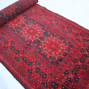 3x13 Runner Rug - Red Afghan Hand Knotted Wool Rug - Handmade Turkmen Bukhara Runner - Oriental Runner - Hallway Runner Rug - Kitchen Runner