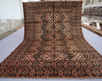 Alfombra antigua de terracota óxido de 6x10, alfombra tribal afgana, alfombra oriental de lana hecha a mano, alfombra geométrica vintage para dormitorio, alfombra para sala de estar.