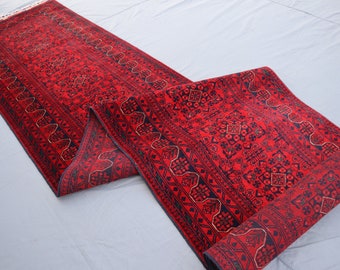 16 ft Extra Long Runner rug - Red Afghan Hand Knotted Wool Oriental Runner rug - Khal Mohammadi Tribal Rug - Hallway Runner - Stairs Runner