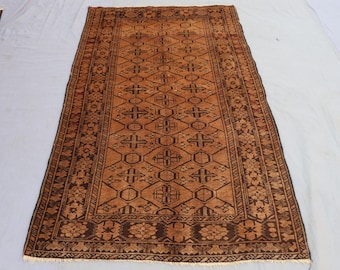 Antiker 1940er Jahre Teppich, Afghan Faded Teppich, Handgewebter Kurzflor Teppich, Terrakotta Teppich, Schlafzimmer Teppich
