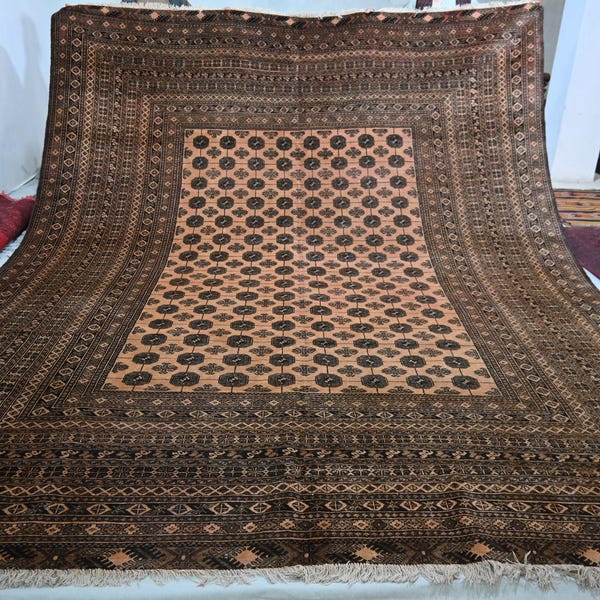Samlarobjekt 10x13 antik terrakottamatta, afghansk handknuten ullmatta, turkmensk tribal bukharamatta, stor orientalisk matta, vardagsrumsmatta