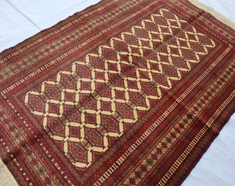 Top Quality Afghan Vintage rug, 4x6 Area Rug, Handmade 100% Wool Rug, Zahir Shahi Tribal Bukhara rug, 4x6 Turkmen Oriental 130x180 cm Carpet