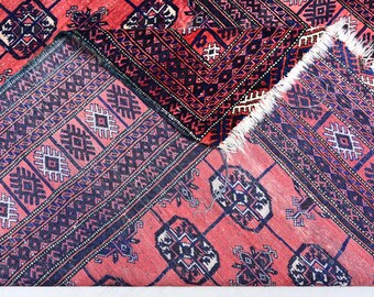 4x7 レッド トルクメン ヴィンテージ 色あせたラグ - アフガニスタン