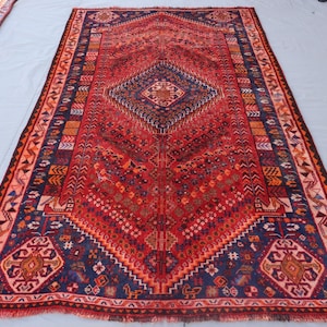 5x9 Vintage Caucasian Rug Orange Red Tribal Geometric Rug, Antique Area Rug, Oriental Rug, Handmade Wool Vintage Carpet, Rug for Living Room