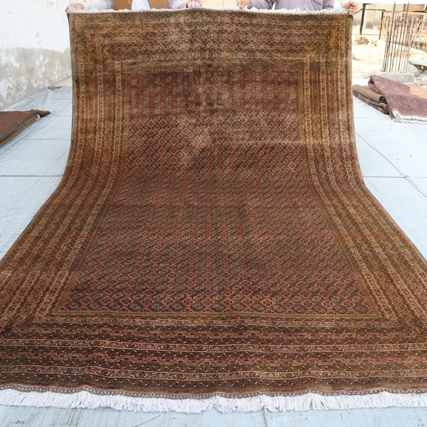 7x10 Large Rug, Terracotta Brown Afghan Rug Hand-Knotted Wool Rug, Distressed Faded Low Pile Oriental Rug, Tribal Rug, Bedroom Rug, 6'5x9'8"
