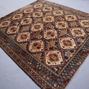6x7 ft Vintage Square Rug, 1960s Antique Brown Rug, Handmade Wool Rug, Low Pile Area Rug, Tribal Caucasian Rug, Kitchen Rug, Living Room Rug