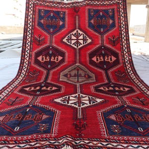 5x9 One of a kind Antique rug, Fine Geometric Caucasian Rug, Handmade Wool Rug, Afghan Oriental Red Vintage Rug, Tribal Rug, Living Room Rug