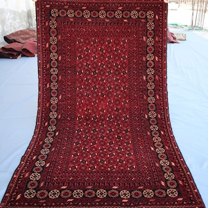 Antique Rug 3&#39;5x5&#39;8 Ft Afghan Handmade Wool Area Rug, Vintage Bashiri Bukhara Rug Oriental Turkmen Tekke Rug Bedroom Rug Living Room Carpet