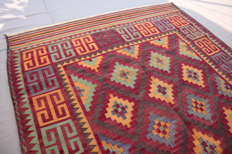 5x8'5" Vintage Kilim Rug, Flatweave Geometric design Rug, Oriental Afghan Rug, Antique Piece Area Rug, Handwoven Rug, Bedroom, Living Room image 5