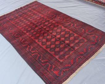 Tapete Baluchi geométrico antigo de 1,5 x 2,6 metros, tapete afegão de lã feito à mão, tapete oriental cor ferrugem, tapete tribal turcomano para quarto, tapete para sala de estar.