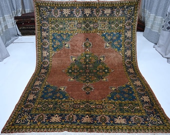 Antique style Rug 6x8 Rust Terracotta Rug Afghan Caucasian Rug, Soft Pile Area Rug, One of a Kind Rug, Handmade Wool Tribal Rug, Bedroom Rug