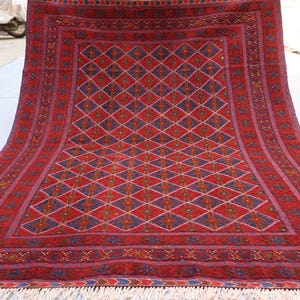5x6 ft Fine Afghan Geometric Mashwani Baluchi Rug, Turkman Handmade Soft Wool Rug, Red Tribal Area Rug, Vintage Oriental Rug, Bedroom Rug