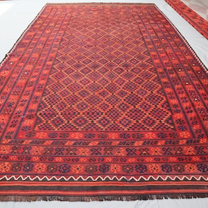 8&#39;9x15&#39;8 One of a kind kilim Rug, Large Afghan Handmade Kilim Wool Vintage faded rug, Oversize Area Rug, Geometric rug, Dining Table Carpet