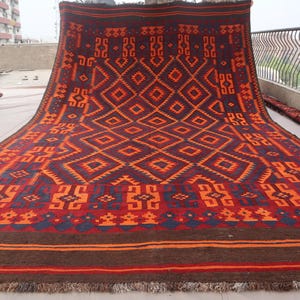 8x14 ft Large Vintage Rug, Large Geometric Rug, Afghan Handmade Wool Rug, Flatweave Kilim Rug, Antique Oriental Area Rug, Dining Table Rug