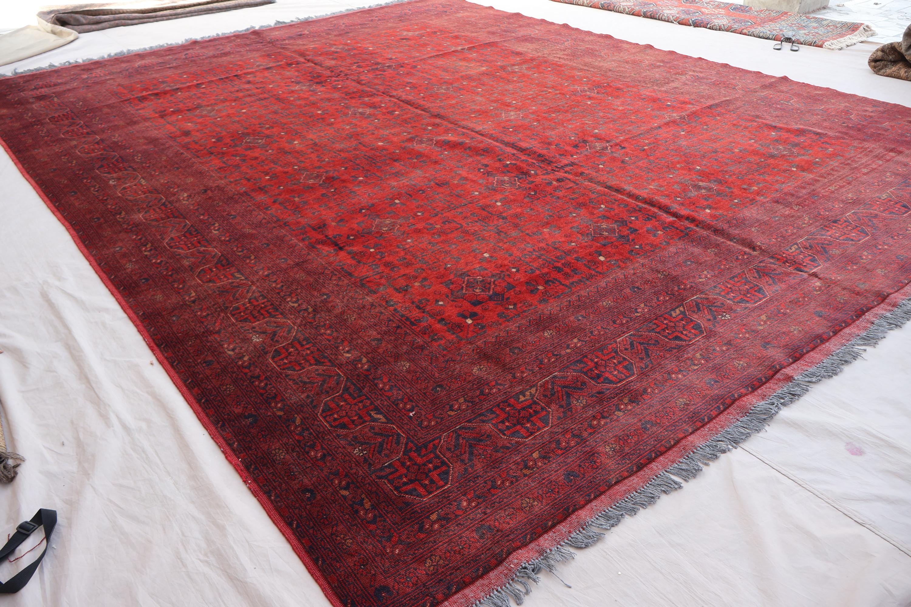 Large Tribal Rug 10x13 Red Area Rug, Afghan Hand Knotted Rug, Wool Rug ...
