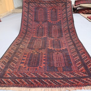 Alfombra afgana antigua de 4 x 7, alfombra de pelo corto de lana hecha a mano, alfombra baluchi tribal Qalamdani única en su tipo, alfombra oriental, alfombra para dormitorio y sala de estar