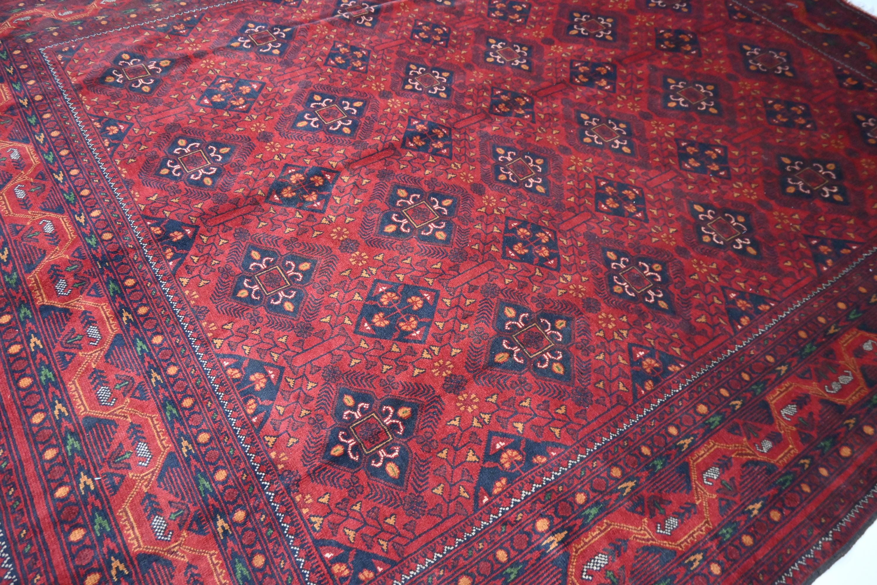 8x10 Large Vintage Rug, Turkmen Geometric Bukhara Rug, Afghan Hand