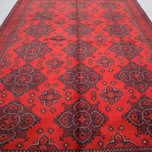 Afghan Bukhara Rug, 6&#39;6x9&#39;11, Afghan Khal Mohammedi Area Rug, Handmade Geometrical Rug, Oriental Turkmen Rug, Large Living Room Rug, Bedroom