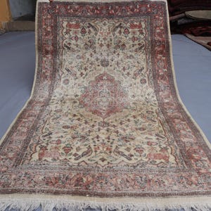 1940s Antique Rug 3x5 Beige Afghan Handmade No Pile Wool rug, Oriental Vintage Rug, Turkmen Geometric Rug, Bedroom Rug, Office, Kitchen Rug