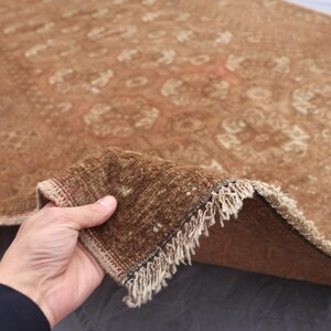 1920s Antique Brown Rug 4x7 ft Afghan Bukhara Rug, Low Pile Handmade Wool Rug, Oriental Faded Rug, Turkmen Tribal Area Rug for Living Room image 7