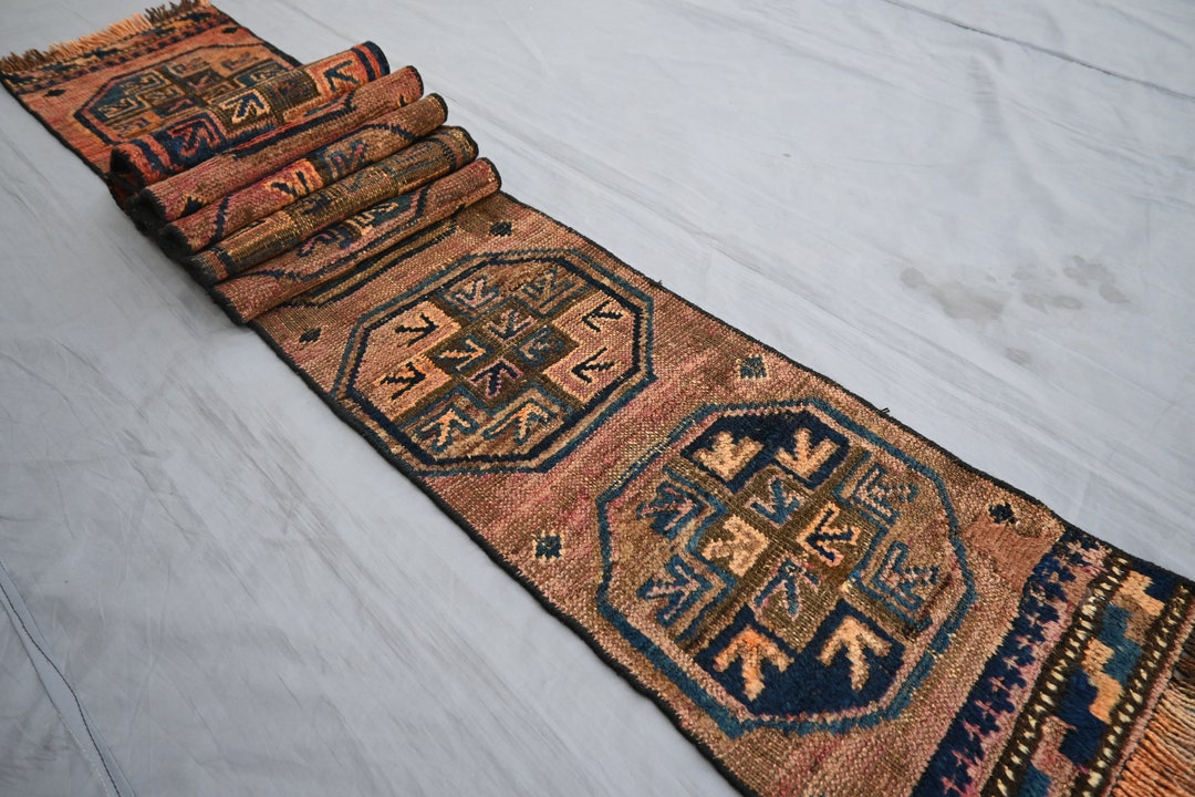 vintage rug　265cm×87cm　トルクメン族　アフガン　ランナー 1x12 ナローランナーラグ テラコッタ 色あせ ヴィンテージ トルクメン