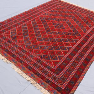 5x6&#39;5 ft Fine Afghan Geometric Mashwani Baluchi Rug, Turkman Handmade Soft Wool Rug, Red Tribal Area Rug, Vintage Oriental Rug, Bedroom Rug