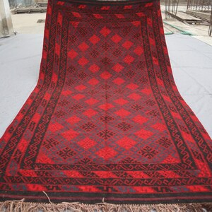 5x9 ft Afghan Vintage Kilim Rug, Geometric design Handmade Wool Area Rug, Flatweave Boho Tribal Red Rug, Oriental Rug, Bedroom Kitchen Rug