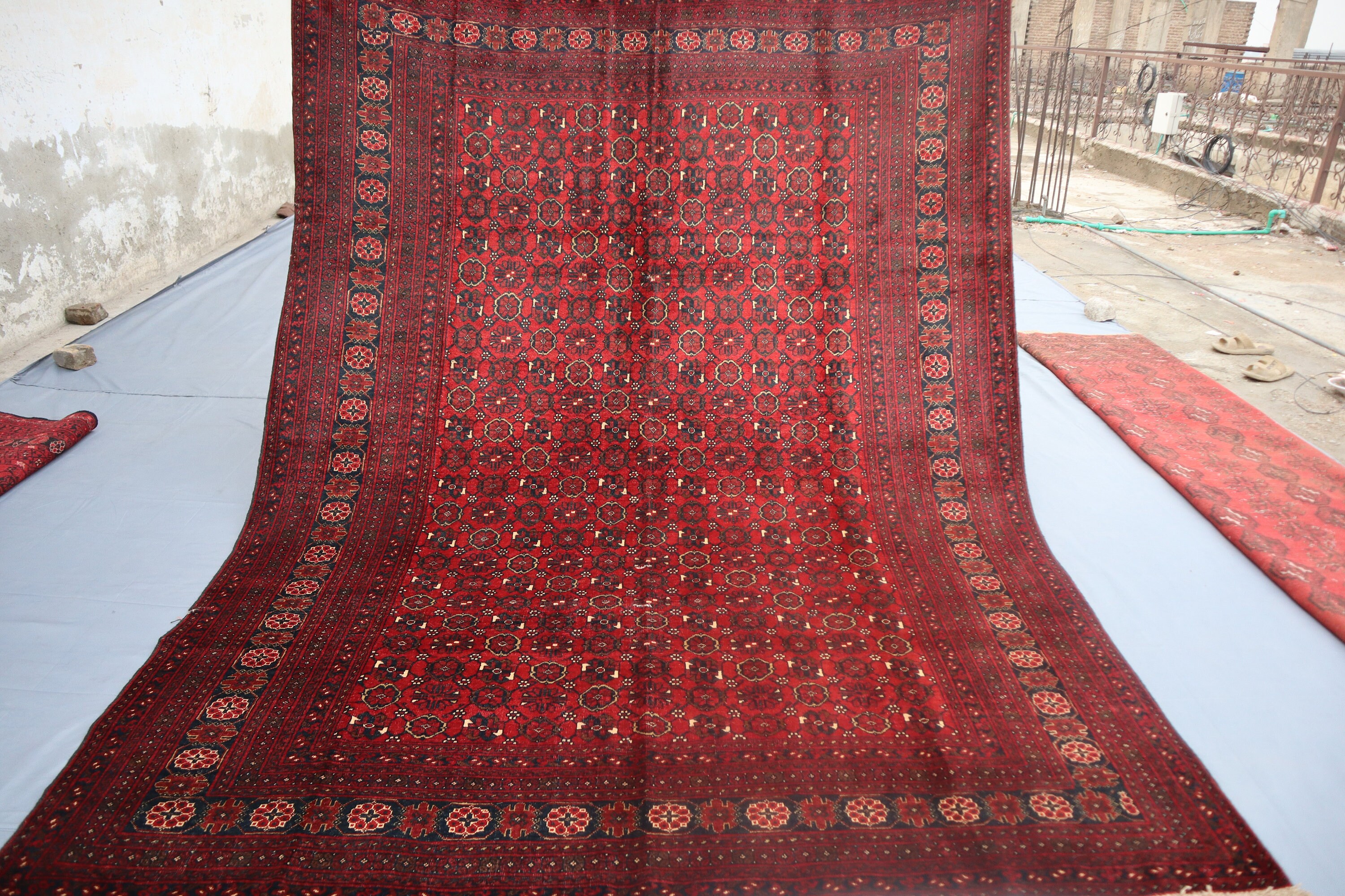 アフガニスタンデザインラグ 7x9 ハンドメイドアンティークラグ、アフガニスタンヴィンテージラグ