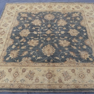6&#39;6x6&#39;7 ft Gray Square Rug, Afghan Bidjar Rug, Hand Knotted Wool Rug, Oriental Muted Ziegler Oushak Rug, Natural Veg dyes Rug, Bedroom Rug