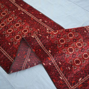 9 ft Vintage Runner Rug, Hand Knotted Afghan Natural Veg Dyes Wool Red Runner Rug, Entryway Runner, 3x9 Hallway Runner, Antique Turkmen Rug