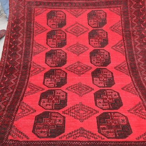 5&#39;1x6&#39;3 ft Vintage Ersari Rug Afghan Hand Knotted High pile wool rug, Turkmen Tribal Bukhara Rug, Oriental Antique Rug, Kitchen Rug, Bedroom