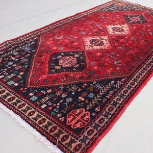 3x6 Vintage Rug, 2&#39;10x6&#39;2 Red Antique Caucasian design Afghan Geometric Rug, Oriental Area rug, Handmade veg dyes Wool rug, Living room Rug