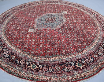 Runder Teppich im Vintage Style, afghanischer handgeknüpfter Wollteppich für Schlafzimmer, Küche, Roter Teppich