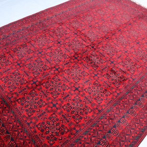 7x10 Bukhara Area Rug - Red Afghan Hand Knotted Wool Rug - Turkoman Handmade Carpet - Oriental Turkmen Rug, Bedroom Rug, Rug For Living Room