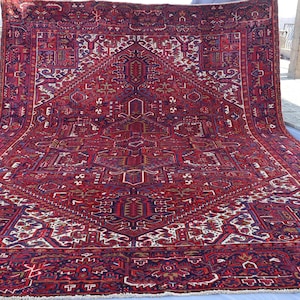 10x13 Antique Serapi Area Rug, Large Geometric Heriz Rug, Handmade Wool Rug, Collectors piece Red Vintage Rug, Oriental Rug, Living Room Rug