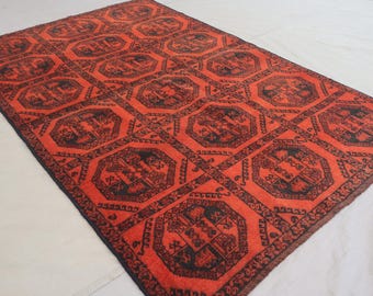 4'3x6'1 ヴィンテージレッドラグ、トルクメンテッケエルサリラグ