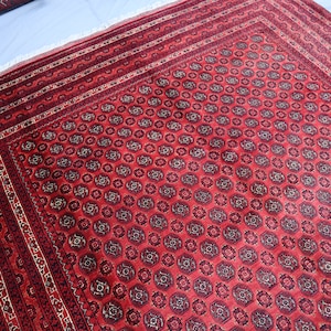 7x10 Vintage Area Rug, Afghan Hand knotted veg dyes wool rug, Red Traditional Tegap Bokhara Rug, Oriental Turkmen Tribal Carpet, Bedroom Rug