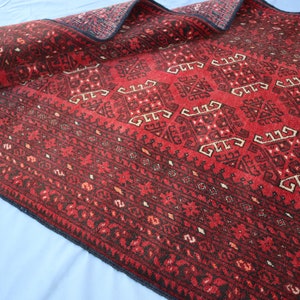 3&#39;5x6&#39;2 ft Vintage Rug, Authentic Turkmen Handmade Wool Area Rug, Oriental Afghan Antique Bokhara Rug, Bedroom Rug, Red Living Room Carpet