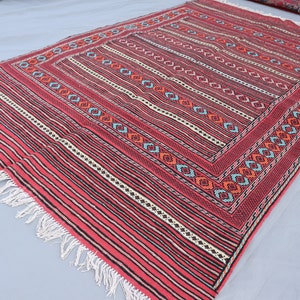 4&#39;4x6&#39;4 ft Vintage Turkmen Soumak Striped Rug Afghan Handmade Flatweave Kilim Wool Area Rug, Home decor Decorative Boho Rug, Living Room Rug