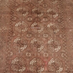 1920s Antique Brown Rug 4x7 ft Afghan Bukhara Rug, Low Pile Handmade Wool Rug, Oriental Faded Rug, Turkmen Tribal Area Rug for Living Room image 6