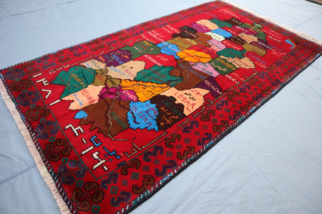 4x7 Afghanistan Map Pictorial Rug - Veg Dyes Handmade Wool Soft Pile ...