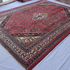 Alfombra vintage con medallón de 23 x 36 cm, color óxido, de lana afgana, hecha a mano, estilo oriental caucásico, para dormitorio y sala de estar, con diseño geométrico rojo.