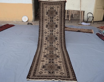 ヴィンテージ 9 フィート ランナー ラグ、アフガニスタン ハンドメイド