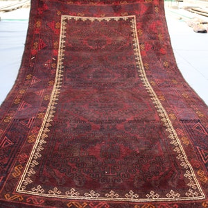 4&#39;5x7&#39;1 ft Red Vintage Distressed Area Rug, Afghan Hand Knotted Veg dyes Wool Rug, Geometric Soft Pile Faded Rug, Bedroom Rug, Tribal Carpet