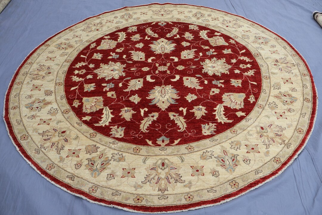 8x8 Ft Red Round Rug, Large Square Rug, Hand Knotted Wool Rug, Afghan ...
