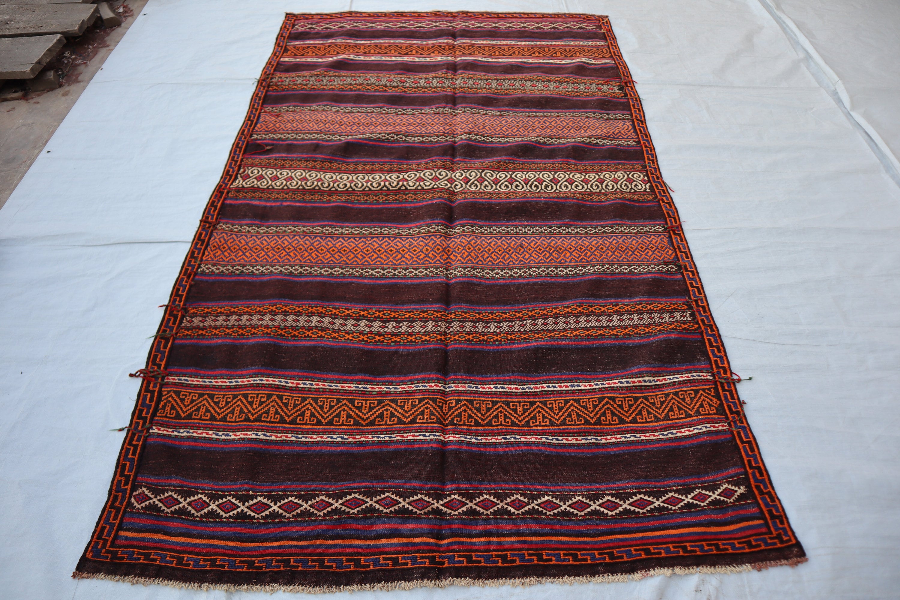 Buy Vintage Afghan Kilim - 4'8x7'7 Antique Faded Adraskan